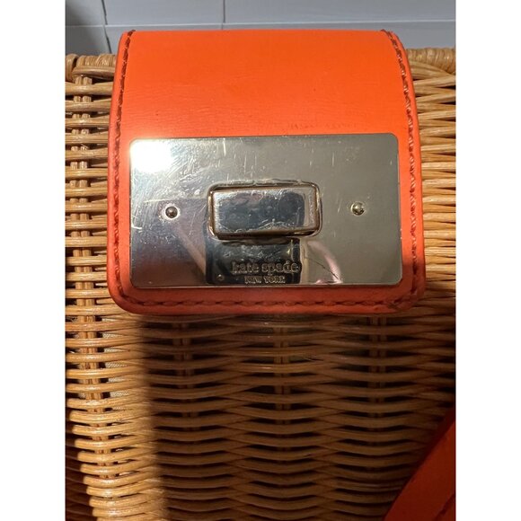 Kate Spade New York Wicker & Leather Orange Satchel With Adjustable Strap - Picture 3 of 13